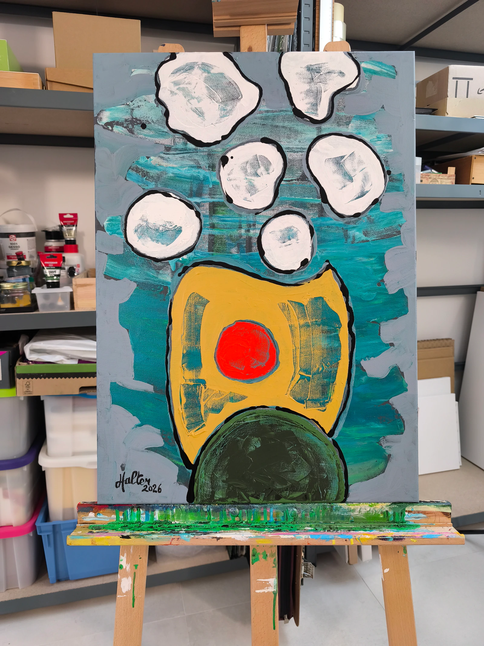 "Pot aux fleurs blanches" en atelier