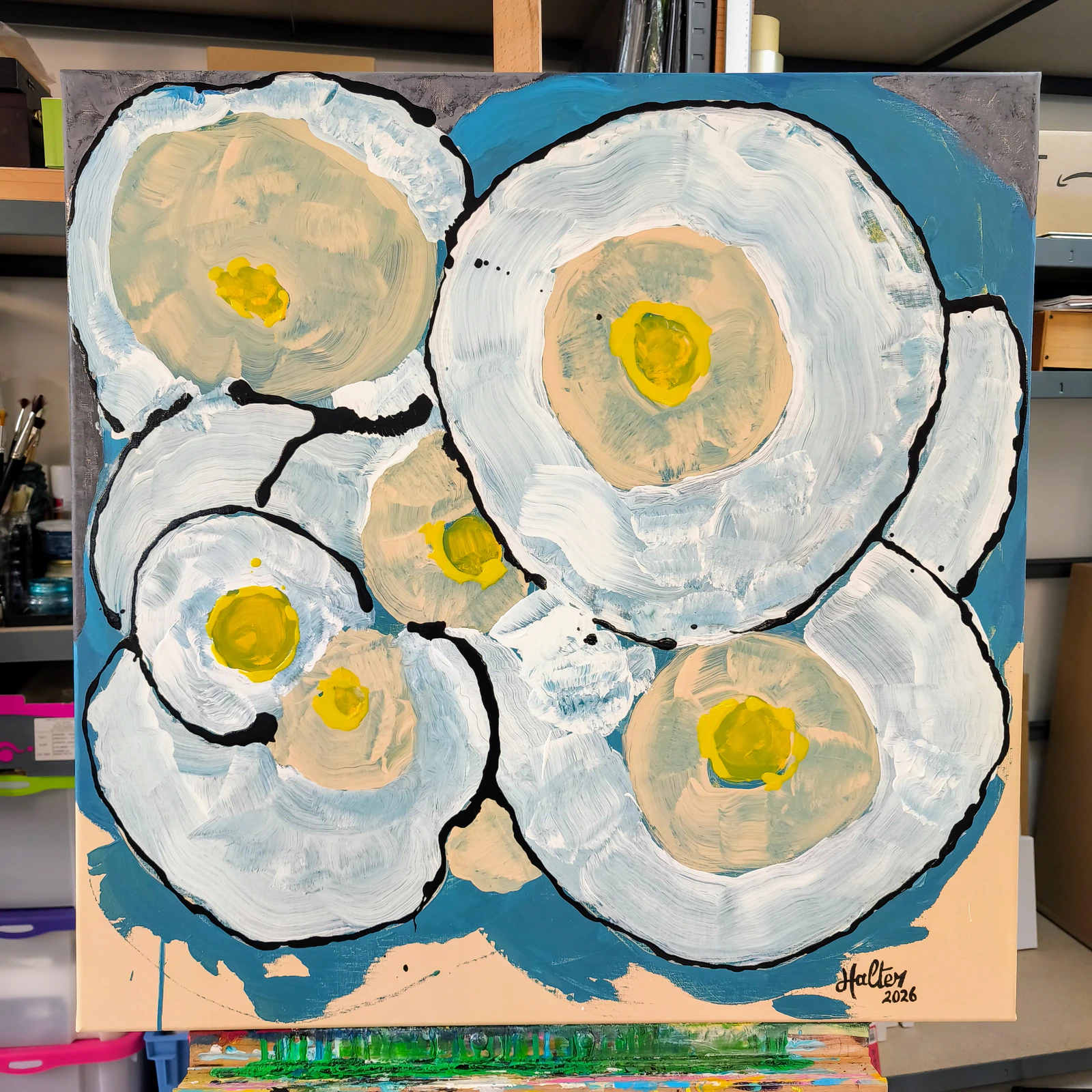 "Grandes fleurs blanches" en atelier