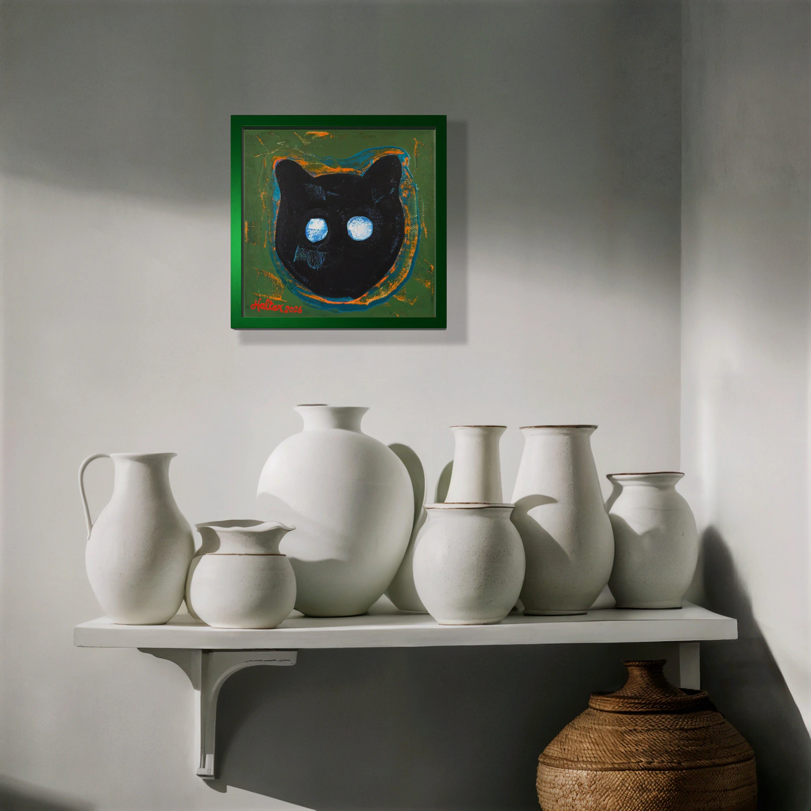 "Tête de chat noir aux yeux de verre" en situation