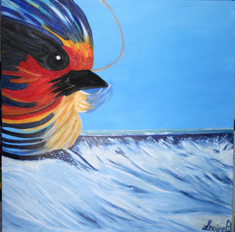 L'oiseau se pose sur les vagues