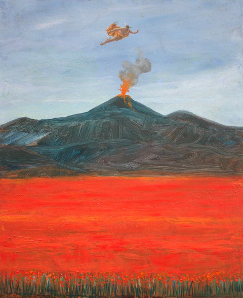 Flore implorant Hermès d'intervenir auprès de Vulcain pour épargner ses champs de coquelicots.