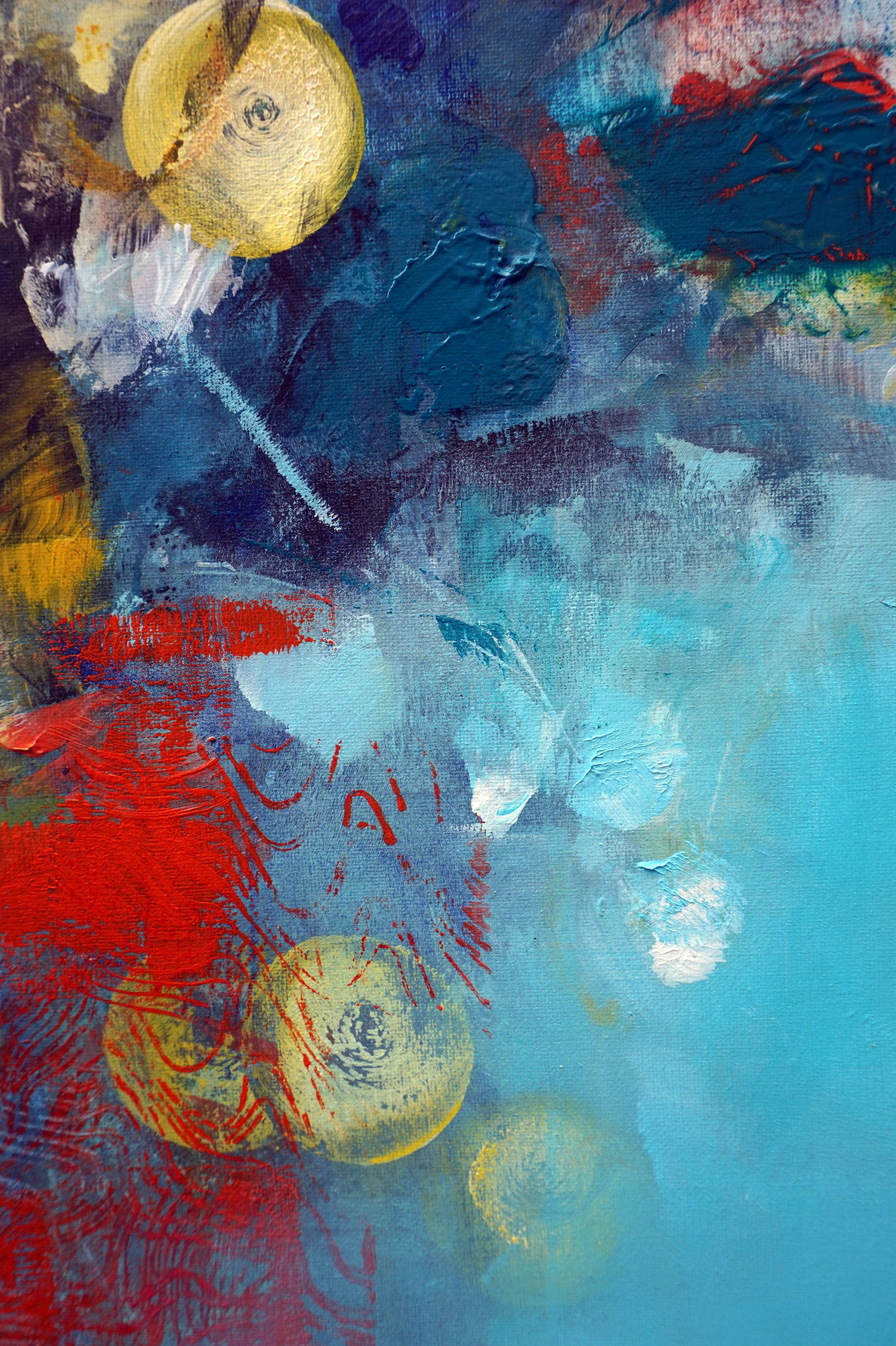 Blue and yellow flowers in orange pot - Thumbnail 5