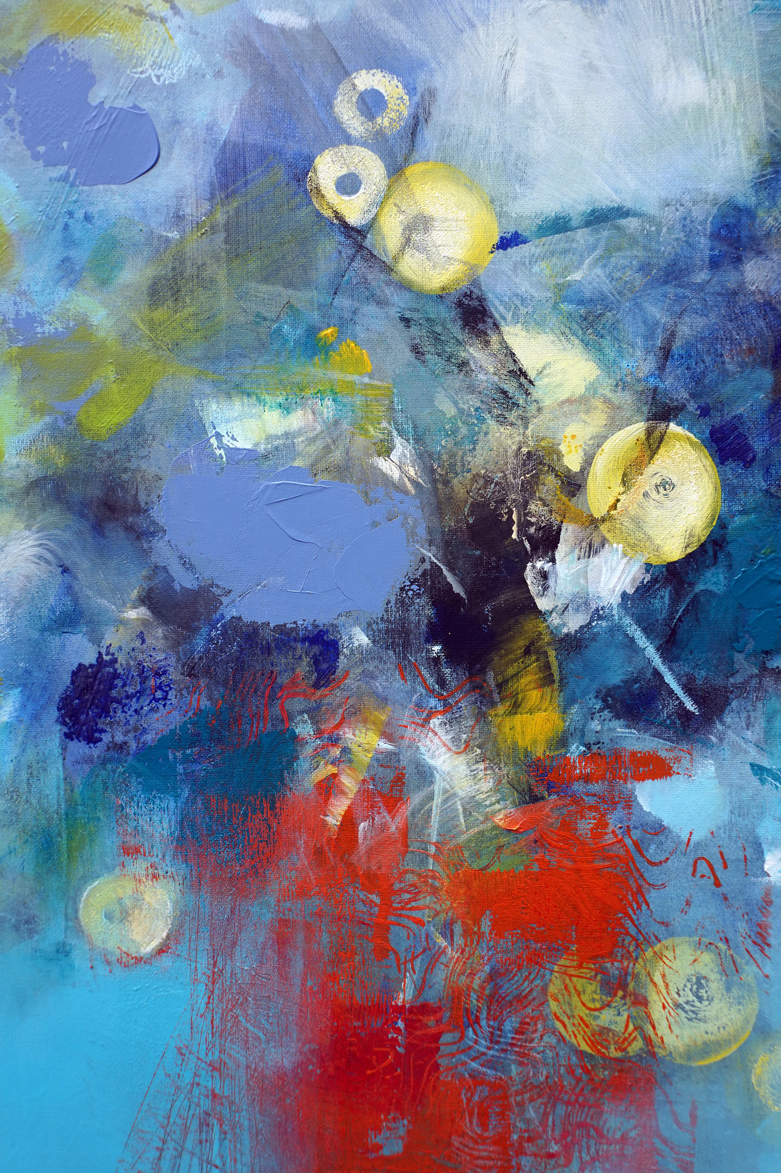 Blue and yellow flowers in orange pot - Thumbnail 3