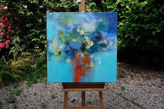 Blue and yellow flowers in orange pot - Thumbnail 7