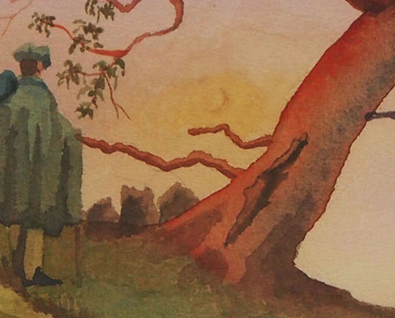 Arbre et deux hommes au coucher du soleil - Thumbnail 2