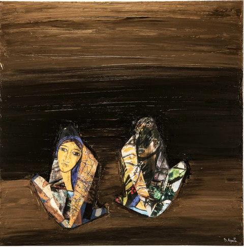 Squatting women chatting